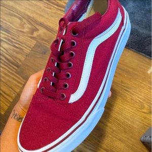 Burgundy and White Vans